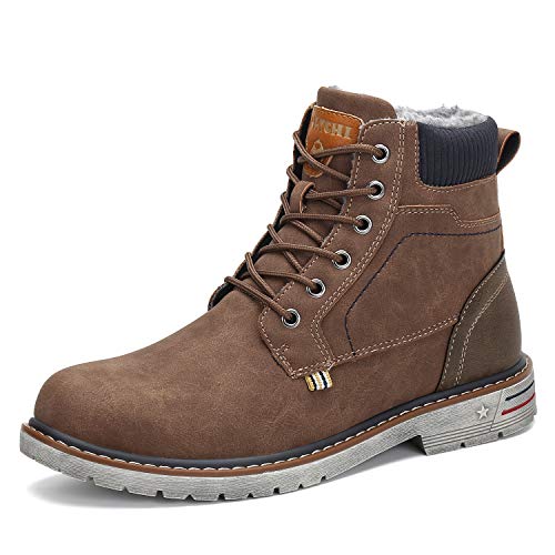 Botas Hombre Invierno Impermeables Botines Trekking Botas de Nieve Outdoor Fur Forro Boots Antideslizantes Marrón Gr.45