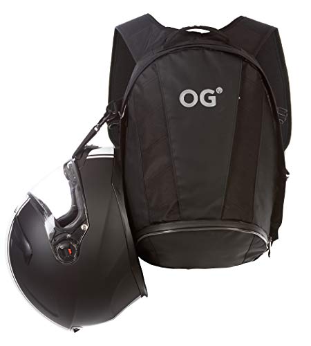 OG Original EZ-Rider2 Mochila Moto Negra 24L, Bolsa Porta-Casco Motorista, Correa Casco, Impermeable, Portátil, Reflectante (Logo Blanco)