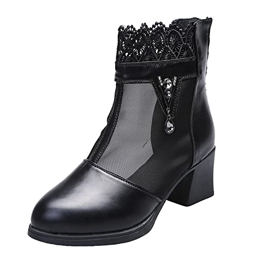 Dasongff Botines Mujer Tacón Baratos - Botas Indias con Flecos Mujeres Botas Cortas Caballeros Mollet Ancho Botines Tacón Grueso Cowboy Boots Plataforma Punk Boots Equitación, Negro , 38 EU