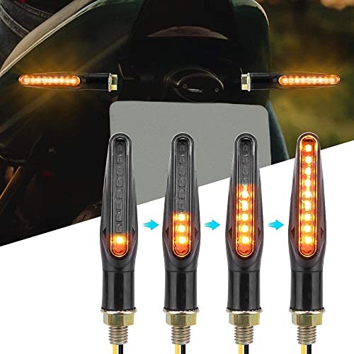 4 PCS Intermitentes Moto Homologados E24, Universal Intermitentes Led Secuencial 12V 9 LEDS Luces Indicador de Señal de Giro Impermeable IP67 Indicator Faros para Motocicleta Scooter Quad Cruiser