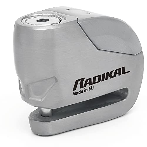 RADIKAL RK9Z Candado Moto Disco Alarma 120db ON/OFF, Warning Avisador, Módulo Remplazable Impermeable, Pila Litio, Universal Motos Scooters Bicicletas Patinetes, Antirrobo Pinza Disco Freno Metálico