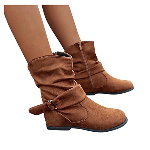 Dasongff Botines planos para mujer, botines para mujer, botines de mujer, botas occidentales, botas de trabajo, botas Chelsea Chukka, botas cortas, botas de tobillo con hebillas