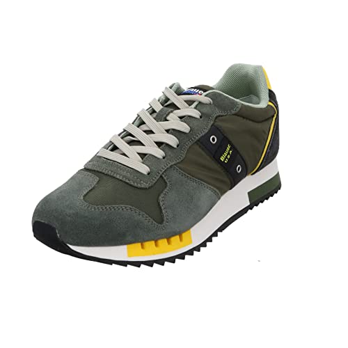 Blauer.USA Queens 01 - Zapatillas con cordones para hombre, combinación de piel/textiles, para ocio, elegantes, color verde oliva, amarillo, Verde Petrol Sonst Ko, 41 EU