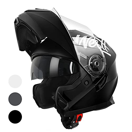 Westt Casco de Moto Integral abatible para Hombres Mujeres con protección Reforzada para la Barbilla, para Chopper, ciclomotor, Scooter Moto Modular con certificación ECE Dot, Negro, L (57-58 cm)