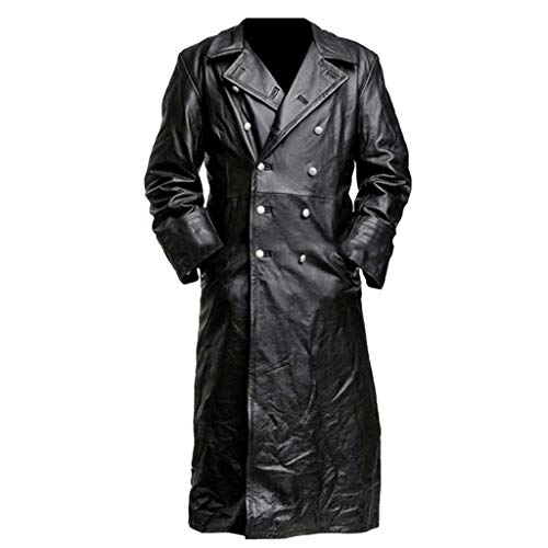 SHOBDW Abrigo de Cuero Hombres Parkas Chaqueta Moto Hombre Invierno Gabardina de Doble Botonadura Clásico con Cinturón Trench Cazadora Vintage Solapa Rompevientos Abrigo Descuento(Negro,3XL)