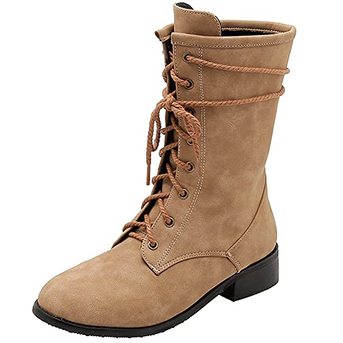 Bviennic Mujer Hombre Cordones Casual Media Pierna Botas Chukka Moda Tacón Ancho Invierno Warm Military Moda Combat Botas De Estilo Motero Amarillo Talla 33 Eu