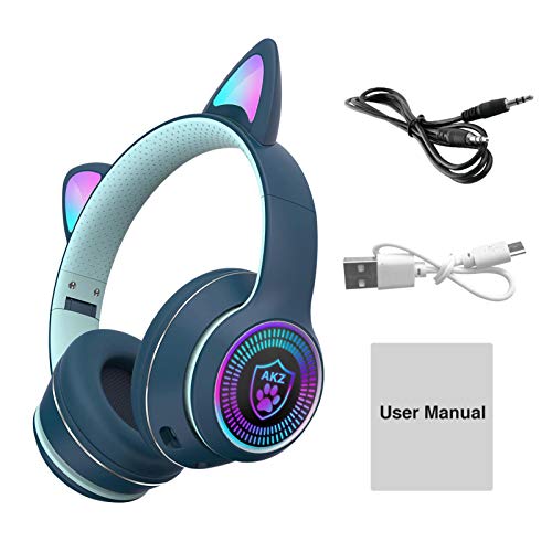 Cat Ear Headphone Foldable and Stretchable Bluetooth Gaming Headset, with Stereo Sound Microphone,RGB LED Light, Deep Bass Wired Gaming Headset