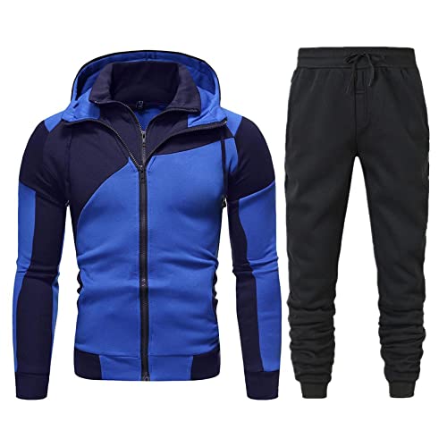 wyzesi Traje Quad Hombre Hombres Otoño e Invierno Conjunto Ocio Cremallera Suéter Pantalones Conjuntos deportivos Traje Adolescente (Blue #2, M)