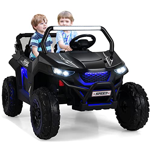 COSTWAY UTV Coche Eléctrico para Niños con 2 plazas, 12 V Vehículo Todoterreno Eléctrico con Control Remoto 2.4G, Función de Arranque Lento, Faros y Luce, Música, para Niños de 3 a 8 Años (Negro)