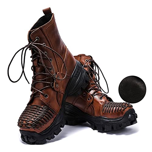 Motocicleta Touring Impermeable para Hombre Botas de Motociclista-Británico Cuero Tejido para locomotoras Botas para Botas de Nieve para Parejas,Cuatro Estaciones,Brown b,39