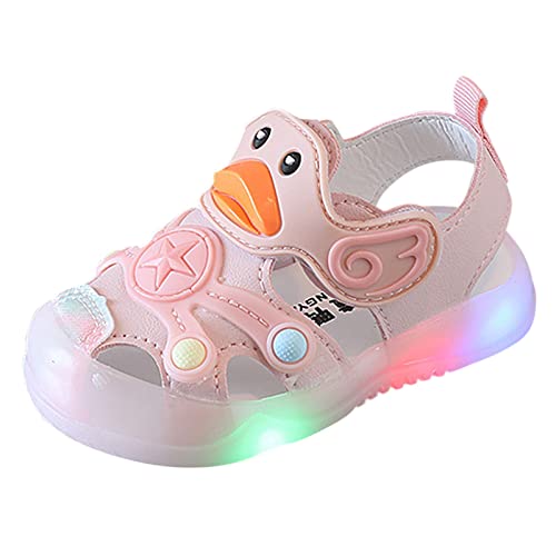 Botas de goma para niños luz en LED zapatos de bebé zapatos para niños sandalias con suelas suaves niños zapatos de playa sandalias casual dibujos animados pato zapatos niños zapatos, Rosa., 20