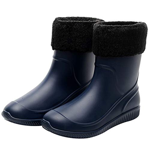 Jamron Hombres Mitad de la Pantorrilla Impermeable Nieve Botas de Lluvia Antideslizante Al Aire Libre Jardín Botas de Granja Con Forro de Felpa Extraíble Azul SN01622 EU43