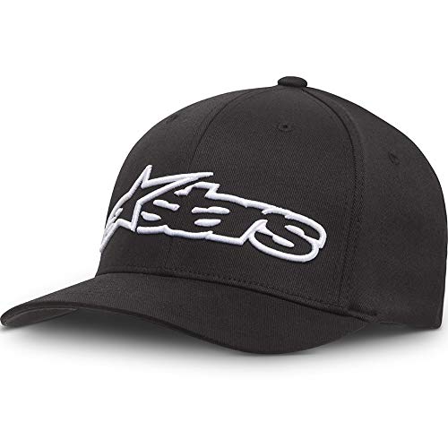 Alpinestars gorra de hombre con visera curvada y parte trasera flexible con logo bordado 3D Flexfit, Negro y blanco, S/M