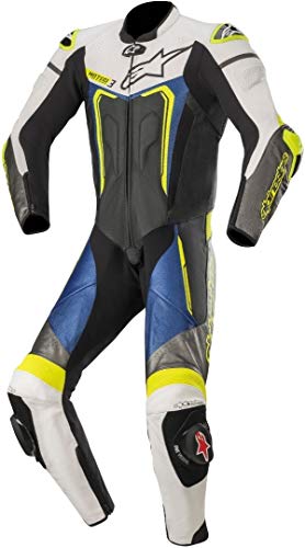 Alpinestars Motegi V3 - Mono de piel para motocicleta, 1 pieza, color blanco y azul, talla 46