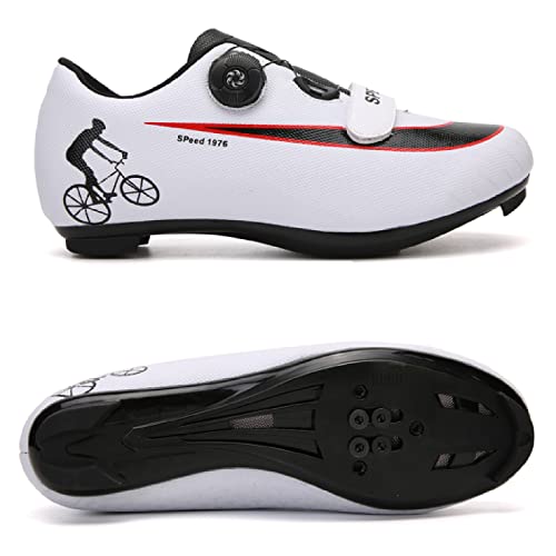 Zapatillas de Ciclismo Profesionales Zapatillas de Ciclismo de Carretera MTB Zapatillas de Bicicleta de MontañA Antideslizantes con Autobloqueo Tacos Planos Fondo Blanco y Negro 40