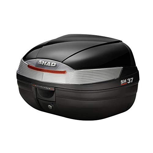 Motodak Top Case Shad Sh37 Negro 37 L con Platino (Capacidad 2 Cascos Jet o 1 Casco Integral + Accesorios) (49 x 31 x 40 cm)