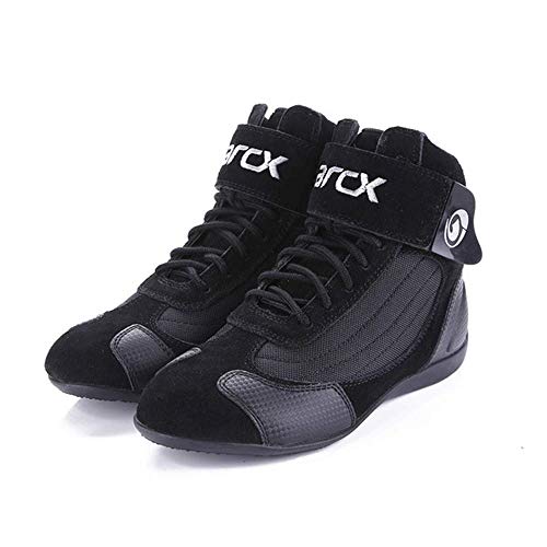 FACAI Motocicleta Bicicleta Motocross Bota Chopper Motocicleta Botas De Cuero De Vaca Zapatos De Moto De Calle Botas Protectoras De Carreras + Plantillas,Black-38