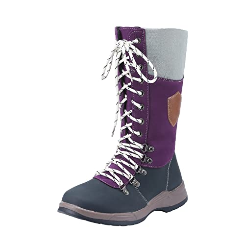 TEELONG - Botines de invierno duraderos para mujer, botas de pantorrilla medias, botas térmicas para exteriores, botas de nieve para mujer, Purple, 38 EU