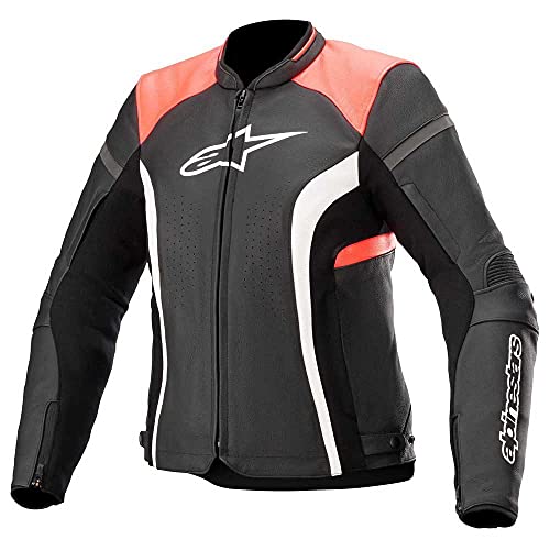 Alpinestars Stella Kira V2 Chaqueta de Cuero de Motocicleta para Damas (Black/Orange,48)