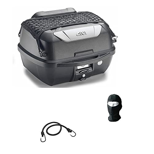 Compatible con KYMCO BAUL GIVI E43NMAL+ MONOLOCK Completo con Placa+Red+Respaldo Y Kit Universal para Scooter Moto Capacidad DE Montaje para 2 Cascos Full O Jet 43 litros Negro