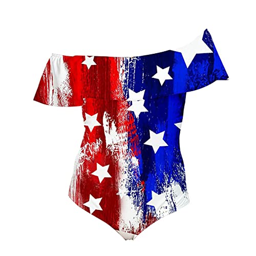 Moda Sexy Lady Athletic USA Bikini USA Independence Day 4 de julio Sexy Siamesa Impreso Trajes de baño Bañador Estilo Baywatch, D, XS