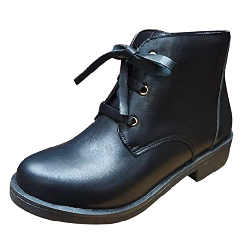 Dasongff Retro Mujeres Ocio Color Sólido Tacones Cuadrados con Cordones Zapatillas Cortas Zapatos de Punta Redonda Botas Mujer Barato, Negro , 40 EU