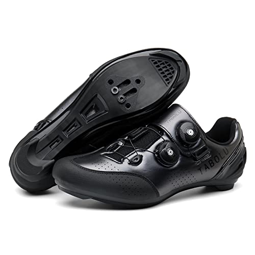 KUXUAN Zapatos de Ciclismo para Hombre y Mujer,Zapatos de Bicicleta de montaña SPD MTB,Zapatos de Bicicleta de Carretera,Zapatos Transpirables para Ciclismo al Aire Libre,Black-6UK=(245mm)=39EU