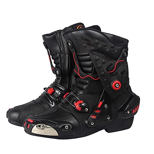 Hensftods Botas Motocicleta Riding Tribe Speed Botas Cuero PU Botas Transpirables Motocross Off-Road Racing Botas Black 10