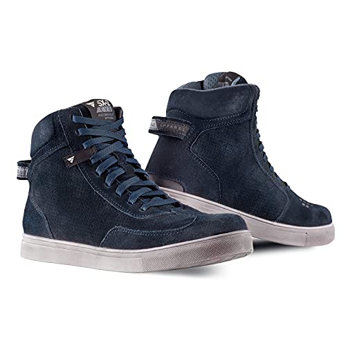 SHIMA SX-2 EVO Botas Moto Hombre - Zapatillas Moto de Cuero, Transpirables, Reforzados con Soporte el Tobillo, Suela Antideslizante, Almohadilla el Engranaje (Azul, 43)