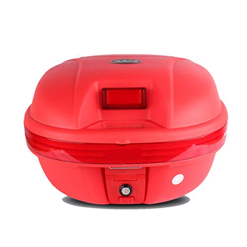 ADKINC Accesorios de la Motocicleta Motocicleta Scooter Tail Maleta Casco Cerradura Caja de Almacenamiento Superior con luz LED - Capacidad 29L - Puede almacenar un Casco Completo (Rojo)