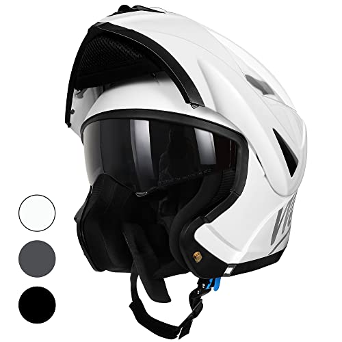 Westt Casco de Moto para Hombres y Mujeres, Casco Integral, Casco abatible, Casco de Moto Jet, Chopper, ciclomotor, Scooter, Casco Modular de Moto, Certificado ECE Dot, Blanco, L (59-60 cm)