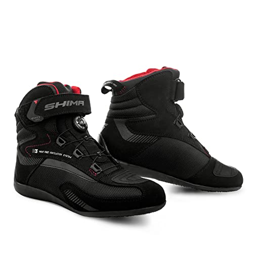 SHIMA EXO Vented, Zapatos de Motocicleta para Hombres | Zapatos de calle reforzados con sistema de cierre ATOP, Suela antideslizante, Mango de cambio de marchas (Negro, 47)