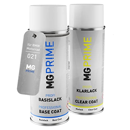 MG PRIME Pintura para Motos Set de Aerosoles para BMW Motorrad 021 Malaga Pintura Base Pintura Transparente, Bote de Spray de 400 ml