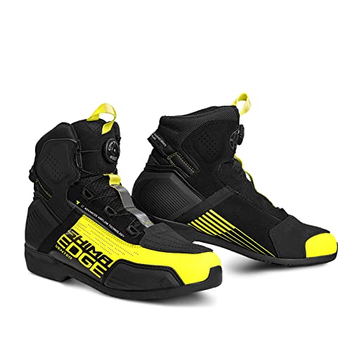 SHIMA EDGE Vented, Zapatos de Motocicleta para Hombres | Transpirables, Zapatos de calle reforzados con sistema de cierre ATOP, Soporte para el tobillo, Suela antideslizante (Fluo, 43)