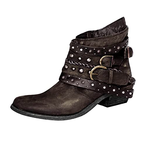 Dasongff Botas de tacón de cuña para mujer – Botas de vaquero para mujer, bota mediados de pantorrilla, botas de tacón alto, plataforma para mujer, botas de invierno, botas baratas Chelsea, Brun, 39