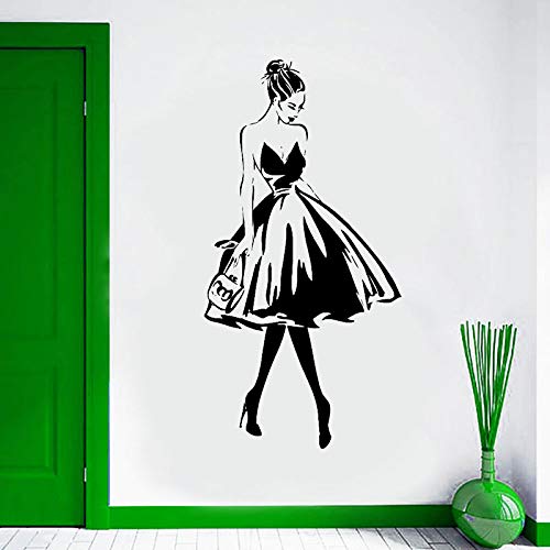 Calcomanía de pared mujer cara estilo de moda pegatina de pared ropa Boutique vestido diseño cartel de pared salón de belleza decoración A9 42x83cm