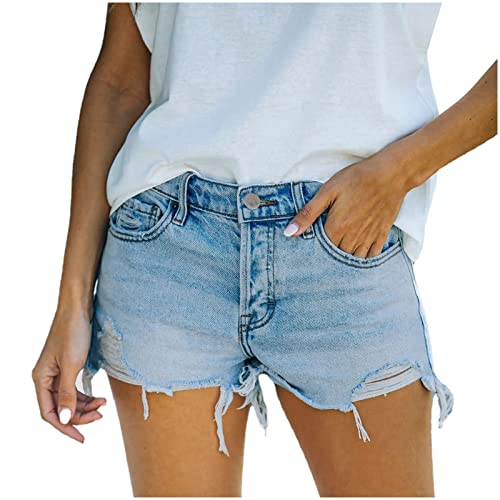 2022 Mujer Pantalones Cortos Vaquero Moda Verano Casual Shorts Mezclilla Moda Roto cordón Cintura Alta Vaquero Slim Fit Pantalones Cortos Elástico Jeans Fiesta cómodo Shorts