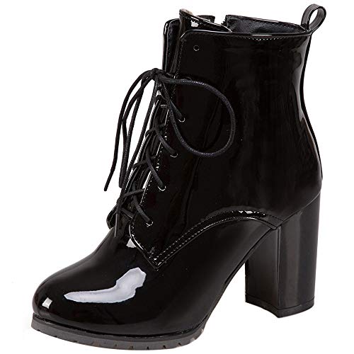 Dieenia Mujer Moda Tacón Ancho Botines Cremallera Tacón Alto Botines Fiesta Botas De Estilo Motero Negro Talla 39 EU/40CN