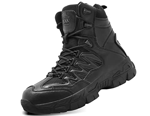 5.AA B867 Botas Tácticas Militares Impermeables para Hombre Combate Ejército Army Jungle Boots Side Zip Zapatillas de Deporte Negro 42 EU