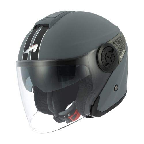 Astone Helmets - Casque jet DJ10-2 graphic LINES - Casque jet à écran long - Casque jet moderne en polycarbonate -matt dark grey XS