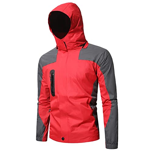 FASLOLSDP Bolsa para correr Masculino Otoño e Invierno Softshell Windjacke Transpirable, Sombrero desmontable, Chaqueta de manga larga Colorblock Botas Hombre, rojo, XXL