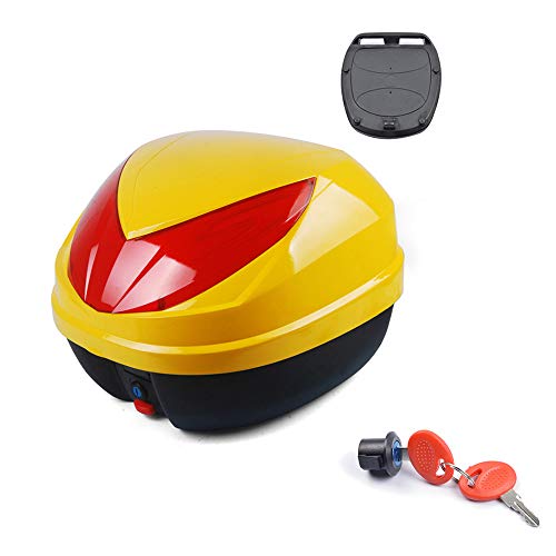 YMhbx 30L Blanco/Amarillo Baúl de Moto Casco Equipaje Maleta Impermeable Motocicleta Maletero Universal con 2 Llaves,Reflectante,fácil Instalar