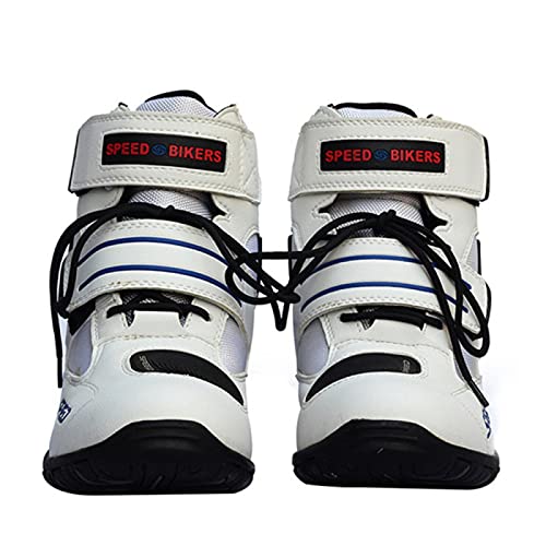 Botas de Moto para Hombre Botas de Carretera Informales para Moto Hombre Moda para Mujer Zapatillas de Deporte de Protección Calzado de Ciclismo Al Aire Libre,White-41