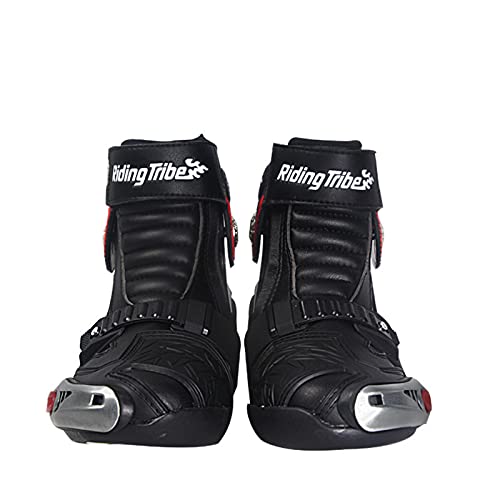 Sebasty Calzado de Moto para Hombre,Botas de Moto de Verano,Botas de Moto,Botines Antideslizantes de Goma Antideslizante Calzado de Moto de Carreras de Carretera Blanco Rojo Negro,Black-45