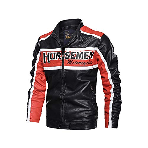 Chaquetas de Moto para Hombre Ropa de OtoñO e Invierno Cuello Alto de Longitud Media Cuatro Bolsillos Chaquetas de Cuero para Moto para Hombre, Boutique de MúLtiples Cremalleras Chaquetas