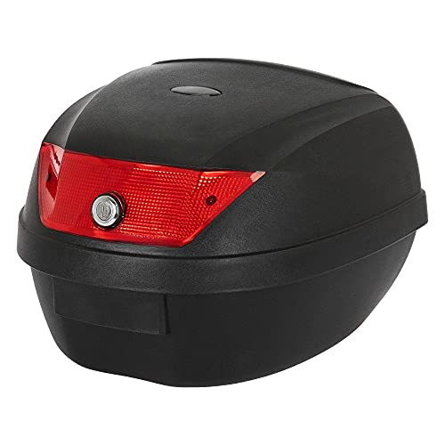 ECD Germany Baúl para Guardar Casco Moto Capacidad 36 L Negro con Reflector Rojo Maletero Scooter Quad y Ciclomotor Impermeable Caja de Accesorios para Equipaje de Viaje Universal con 2 Llaves