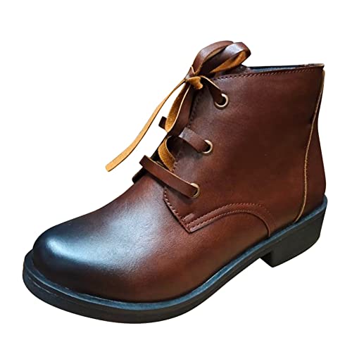 Dasongff Bota Corta Moto Biker - Botines Planos Mujer Negro Botas Planas Mujer Cordones Botas Indias Mujeres Botas Equitación Niña Botas Plataforma Tacón Chelsea Boots, marrón, 40 EU