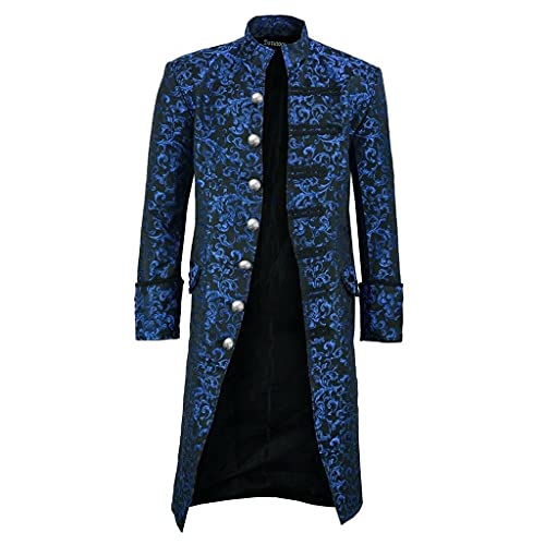 SHOBDW Chaqueta Hombres 1980s Vintage Cardigans Halloween Partido Tailcoat Talla Grande Invierno Cálido Sólido Stand Collar Chaqueta Rompevientos Abrigo Botones Trajes y Blazers(Azul,4XL)