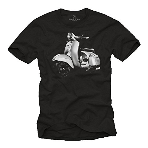 MAKAYA Camiseta Scooter 125 Vintage Primavera - T-Shirt Negro Hombre - Regalos y Accesorios XXL