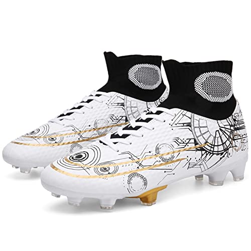 BIAJIAZHUA Profesionales Botas De Fútbol para Hombre, Botas De Fútbol Juvenil con Cordones, Cómodas Zapatillas De Fútbol Sala para Entrenar Al Aire Libre (Color : White, Size : 45 EU)